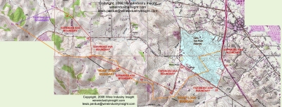 The actual topological path of the ridge, in orange in this map, does not coincide with the boundary asserted by Gallo. (click for full-sized map)